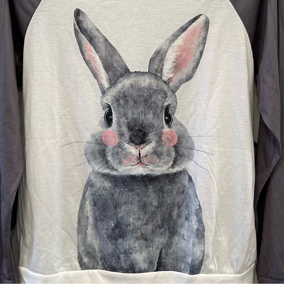 New! Women’s Bunny Rabbit Print Long Sleeve T-Shirt Casual Tee Size Small - Picture 4 of 13